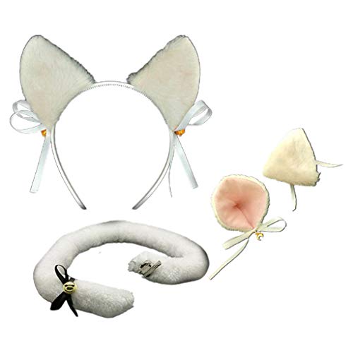 Oxxggkao Anime Cosplay Plüsch Kätzchen Ohren Stirnband Haarspangen mit langem Schwanz Set Stirnband zum Waschen des Gesichts von Oxxggkao