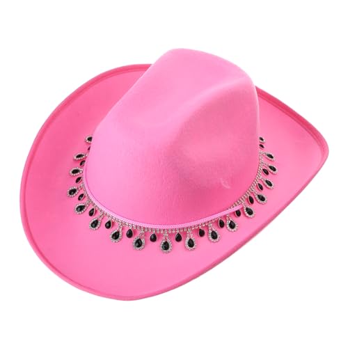 Oxxggkao Cowgirl-Hut mit glänzenden Kristallen, elegante Kristall-Requisiten für Kostümpartys, Bühnentanzen, weiße Fedora-Hüte für Damen, breite Krempe von Oxxggkao
