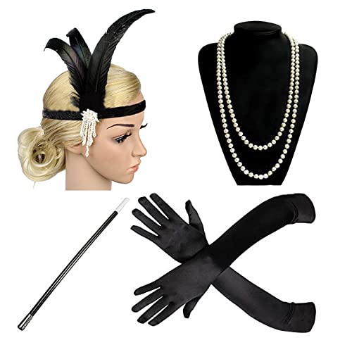 Oxxggkao Feder-Flapper-Stirnbänder, Halskette, Handschuhe, Stick der 1920er-Jahre, Abschlussball und schöne Kopfbedeckung, elegante Kopfbedeckung, Flapper-Stirnbänder für Damen Oxxggkao Feder-Flapper-Stirnbänder, Halskette, Handschuhe, Stick der 1920er-Jahre, Abschlussball und schöne Kopfbedeckung, elegante Kopfbedeckung, Flapper-Stirnbänder für Damen von Oxxggkao