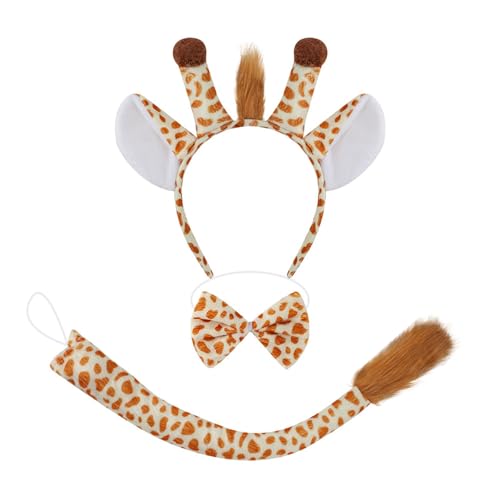Oxxggkao Giraffenschwanz-Kostüm mit Ohren, Stirnband, Handschuh, Rock und Fliege, Halloween-Kostüm für Kinder, Jungen, Mädchen, Cosplay, Giraffe von Oxxggkao