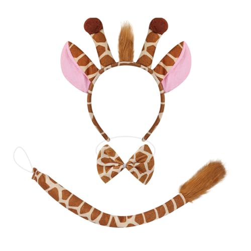Oxxggkao Giraffenschwanz-Kostüm mit Ohren, Stirnband, Handschuh, Rock und Fliege, Halloween-Kostüm für Kinder, Jungen, Mädchen, Cosplay, Giraffe von Oxxggkao