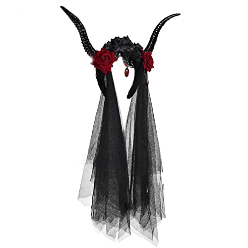 Oxxggkao Gothic Antilope Schafhorn Stirnband Blume & Tüll Haarreifen Halloween Teufel Cosplays Haarschmuck Kopfschmuck Schafhörner Teufelshörner Schwarz Halloween Kleid Cosplays Frauen Oxxggkao Gothic Antilope Schafhorn Stirnband Blume & Tüll Haarreifen Halloween Teufel Cosplays Haarschmuck Kopfschmuck Schafhörner Teufelshörner Schwarz Halloween Kleid Cosplays Frauen von Oxxggkao
