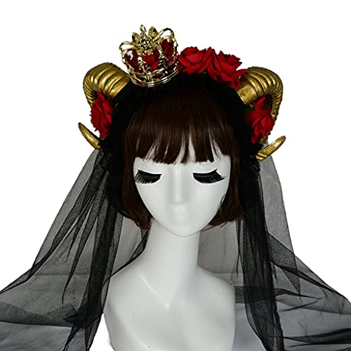 Oxxggkao Haarreif für Damen, Rose, Ochsenhorn, Kopfschmuck, Blumenschleier, Horn, Haarreif für Halloween-Party, kreative Gothic-Haar-Accessoires, Spitzenrosen-Stirnband Oxxggkao Haarreif für Damen, Rose, Ochsenhorn, Kopfschmuck, Blumenschleier, Horn, Haarreif für Halloween-Party, kreative Gothic-Haar-Accessoires, Spitzenrosen-Stirnband von Oxxggkao