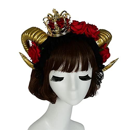 Oxxggkao Haarreif für Damen, Rose, Ochsenhorn, Kopfschmuck, Blumenschleier, Horn, Haarreif für Halloween-Party, kreative Gothic-Haar-Accessoires, Spitzenrosen-Stirnband Oxxggkao Haarreif für Damen, Rose, Ochsenhorn, Kopfschmuck, Blumenschleier, Horn, Haarreif für Halloween-Party, kreative Gothic-Haar-Accessoires, Spitzenrosen-Stirnband von Oxxggkao