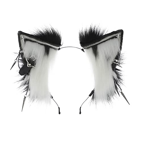 Oxxggkao Haarreif in Punk-Wolf-Ohren-Form, mit baumelnden Schmuckdekorationen, Haarreifen für Erwachsene, Cosplay, Live-Übertragung, Ostern, Party, Stirnbänder für Damen, Ohrform, Halloween, mit Oxxggkao Haarreif in Punk-Wolf-Ohren-Form, mit baumelnden Schmuckdekorationen, Haarreifen für Erwachsene, Cosplay, Live-Übertragung, Ostern, Party, Stirnbänder für Damen, Ohrform, Halloween, mit von Oxxggkao