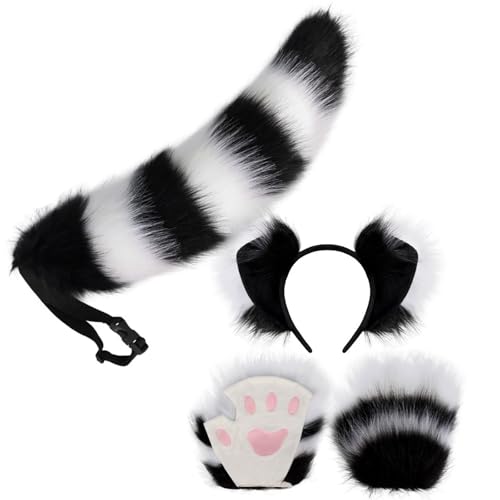Oxxggkao Halloween-Füchs-Kostüm-Zubehör, inklusive Stirnband, Schwanz, Handschuhe, Tier-Kostüm, für Kinder, Erwachsene, Cosplay-Schwanz für Cosplays, 3 Stück von Oxxggkao