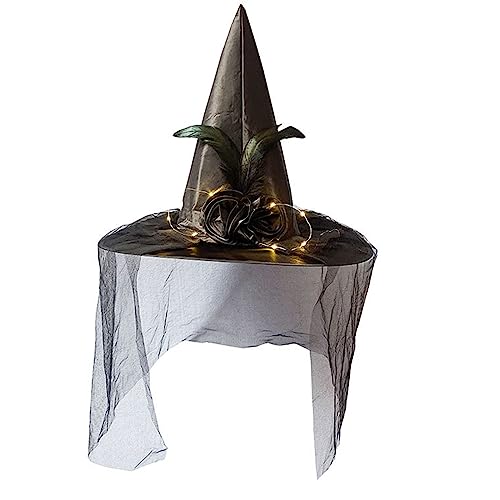 Oxxggkao Hexenhut Halloween mit hellen schwarzen Schleiern, magische Hüte, Party, Aufführung, Foto-Requisiten für Frauen und Erwachsene, mit Lichtkostüm, durchsichtiger Schleier Oxxggkao Hexenhut Halloween mit hellen schwarzen Schleiern, magische Hüte, Party, Aufführung, Foto-Requisiten für Frauen und Erwachsene, mit Lichtkostüm, durchsichtiger Schleier von Oxxggkao