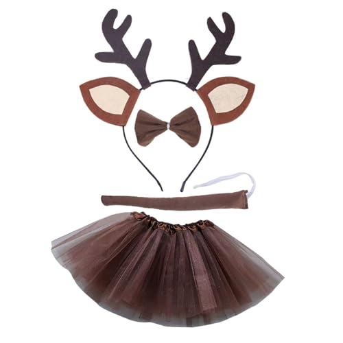 Oxxggkao Hirschkostüm Weihnachtsfeier Accessoires Plüsch Rentier Antler Stirnband Tutu Kleid Tun Outfit Für Girl Cosplay Stirnband Cosplay Accessoires von Oxxggkao