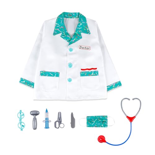 Oxxggkao Kinderarzt Rollenspiel Kostüm Dress Up Kit 8PCS Täuschen Sie Spiel Stethoscope Coat Und Toy Kit Halloween Doctor von Oxxggkao