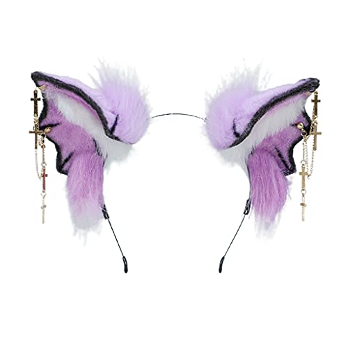 Oxxggkao Kunstpelzige Ohren, Kopfbedeckung mit Kette, Teufelsfledermaus, Haarreif, Halloween, Tier-Stirnband, Cosplay, Kopfschmuck, Partyzubehör, Teufelshaarreifen, Kunstohren, Haarband von Oxxggkao