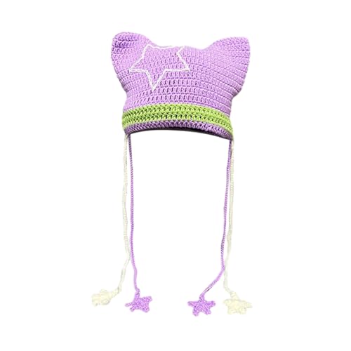 Oxxggkao Mädchen Cartoon Katze Ohrstrick Y2k Party Foto Requisiten Heiße Mädchen Süßer Star Slouchy Gehäkelt Gestrickte Für Frauen von Oxxggkao
