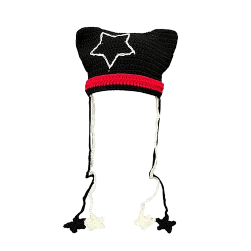 Oxxggkao Mädchen Cartoon Katze Ohrstrick Y2k Party Foto Requisiten Heiße Mädchen Süßer Star Slouchy Gehäkelt Gestrickte Für Frauen von Oxxggkao