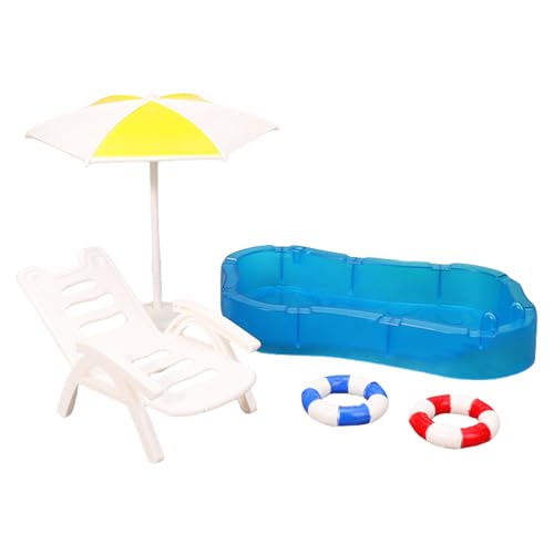Oxxggkao Miniatur-Strand-Szenen-Dekor-Set im Maßstab 1:12, Liegestuhl, Pool für Puppenhäuser, Szenenanzeige mit realistischen Design-Schwimmringen Oxxggkao Miniatur-Strand-Szenen-Dekor-Set im Maßstab 1:12, Liegestuhl, Pool für Puppenhäuser, Szenenanzeige mit realistischen Design-Schwimmringen von Oxxggkao