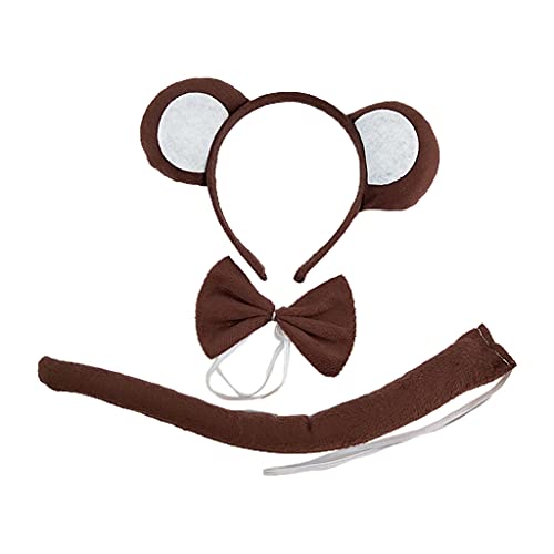 Oxxggkao Ohren, Stirnbänder, Schleifen, Schwanz, Affenohren für Kinder, Mädchen, Frauen, Prinzessinnen-Party-Dekorationen, Cosplay, Tier-Stirnband zum Waschen, Affe, Stirnband und Schwanz von Oxxggkao