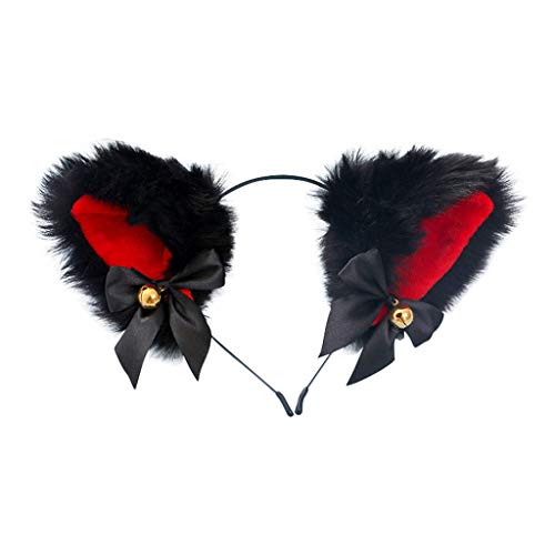 Oxxggkao Plüsch-Katzenohren-Haarband, Anime, Tier, Cosplay, Kostüm, Haarreif mit Schleife, Schleife, Glocken für Damen, Mädchen, Kinder, Schleife, kleine Glocken, Kopfschmuck von Oxxggkao