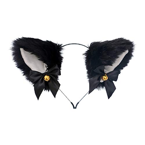 Oxxggkao Plüsch-Katzenohren-Haarband, Anime, Tier, Cosplay, Kostüm, Haarreif mit Schleife, Schleife, Glocken für Damen, Mädchen, Kinder, Schleife, kleine Glocken, Kopfschmuck von Oxxggkao