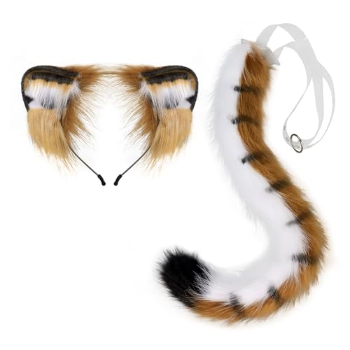 Oxxggkao Tigerohr- und Schwanz-Set, pelziges Ohr-Stirnband mit Schwanz, Halloween, Cosplay, Party, Kostüm, Zubehör, Geschenke, Halloween, Cosplay, Kostüme für Männer und Frauen Oxxggkao Tigerohr- und Schwanz-Set, pelziges Ohr-Stirnband mit Schwanz, Halloween, Cosplay, Party, Kostüm, Zubehör, Geschenke, Halloween, Cosplay, Kostüme für Männer und Frauen von Oxxggkao