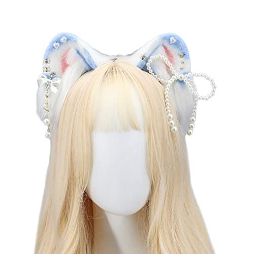 Plüsch Niedliche Katzen Ohr Cosplay Haar Hoop Mit Perlen Bowknot Frau Teenager Stirnband Für Live Broadcast Carnivals Haarbänder Stirnbänder Wäsche Gesicht Girls Teenager Wäsche Gesicht Ohren Katze von Oxxggkao