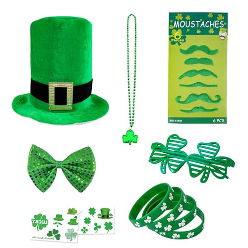 StPatrick Day Grünes Kostümzubehör Kleeblatt Brille Hut Irish National Day Feier Halskette Party Requisiten Zubehör Stirnband mit Brille Feier Dekorationen Festival Supplies Grün Thema StPatrick Day Grünes Kostümzubehör Kleeblatt Brille Hut Irish National Day Feier Halskette Party Requisiten Zubehör Stirnband mit Brille Feier Dekorationen Festival Supplies Grün Thema von Oxxggkao