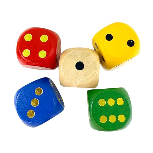 5 Stück Bunte Würfel,30mm Groß Holz Würfel Bunt,Holz Sechsseitig Große Würfel,Holzwürfel Würfel Set,für Brettspiele Kartenspiel Partyspiele Kinder Zuhause Spiele Zubehör(5 Farben) von Oykrueats