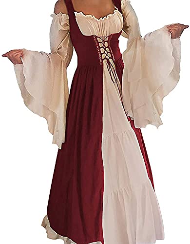 Oylchly Damen Renaissance Kleid Irish Mittelalter Renaissance Kostüm Korsett Chemise und Überkleider Burgunderrot 2 Set S/M Oylchly Damen Renaissance Kleid Irish Mittelalter Renaissance Kostüm Korsett Chemise und Überkleider Burgunderrot 2 Set S/M von Oylchly