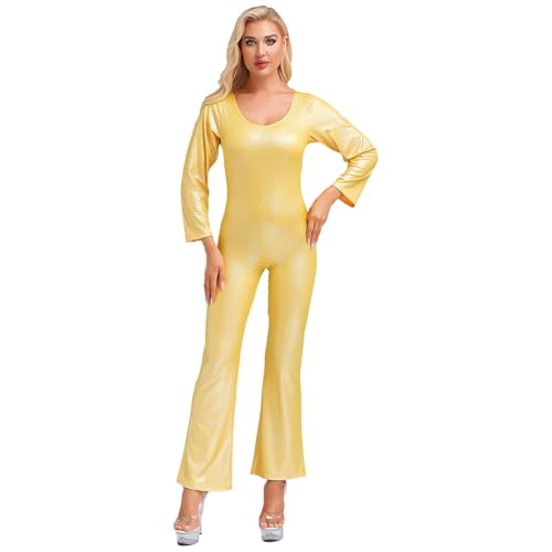 Oyolan Damen 70er Jahre Disco Kostüm Tanzanzug Overall Glänzende Metallic Jumpsuit Hippie Halloween Karneval Fasching Gold M Oyolan Damen 70er Jahre Disco Kostüm Tanzanzug Overall Glänzende Metallic Jumpsuit Hippie Halloween Karneval Fasching Gold M von Oyolan