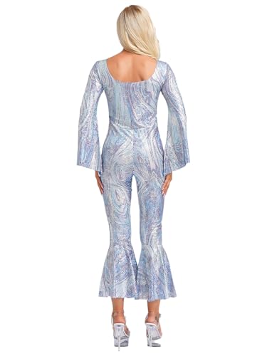 Oyolan Damen 70er Jahre Disco Kostüm Tanzanzug Overall Jumpsuit Hippie Halloween Karneval Fasching Party Outfit Silber S Oyolan Damen 70er Jahre Disco Kostüm Tanzanzug Overall Jumpsuit Hippie Halloween Karneval Fasching Party Outfit Silber S von Oyolan