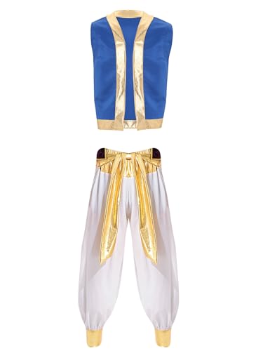 Oyolan Herren Arabischer Prinz Kostüm Halloween Karneval Verkleidung Jacke Weste mit Lange Pumphose Outfits Weiß A L von Oyolan