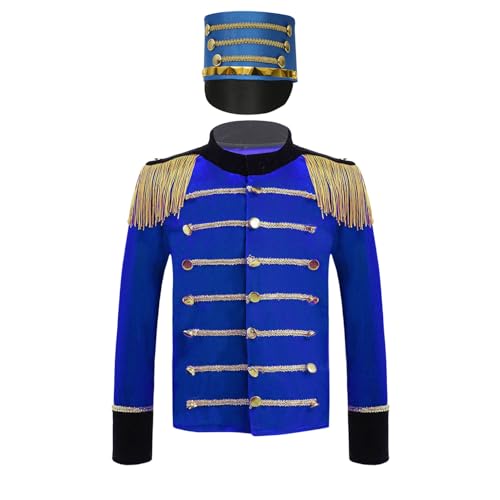 Oyolan Jungen Mantel Jacke Langarm Kinderkostüm Prinz Uniform Samt Quasten Tops mit Hut Cosplay Halloween Zirkus Fasching Königsblau 146-152 Oyolan Jungen Mantel Jacke Langarm Kinderkostüm Prinz Uniform Samt Quasten Tops mit Hut Cosplay Halloween Zirkus Fasching Königsblau 146-152 von Oyolan