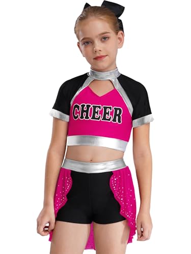 Oyolan Kinder Mädchen Cheerleadering Kostüm Uniform Ärmelloses Crop Top mit Faltenrock Skirt Shorts Karneval Kostüm Hot Pink 158-164 Oyolan Kinder Mädchen Cheerleadering Kostüm Uniform Ärmelloses Crop Top mit Faltenrock Skirt Shorts Karneval Kostüm Hot Pink 158-164 von Oyolan