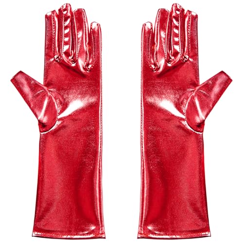 Oyolan Kinder Mädchen Pailletten Handschuhe Glitzer Performance Tanz Handschuhe Kostüm für Halloween Mottopartys Rot 3-10 Jahre von Oyolan
