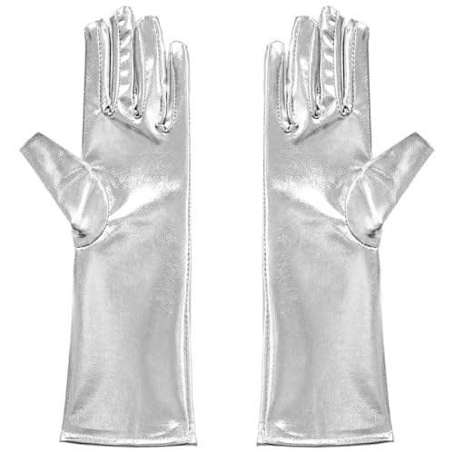 Oyolan Kinder Mädchen Pailletten Handschuhe Glitzer Performance Tanz Handschuhe Kostüm für Halloween Mottopartys Silber 3-10 Jahre von Oyolan
