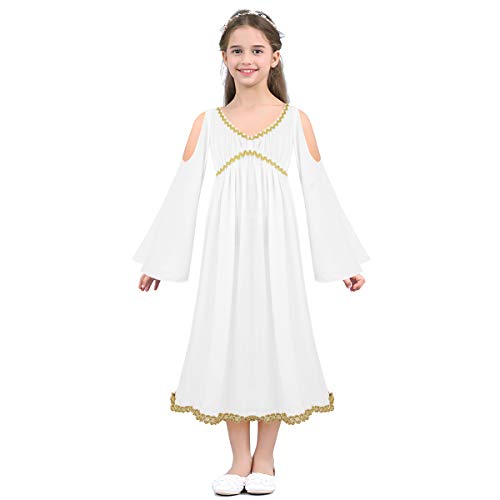 Oyolan Mädchen Römische Göttin Kostüm griechische Schönheit Kleid Kinder Kostüm für Karneval Fasching Party Gr.92-164 Weiß XL von Oyolan