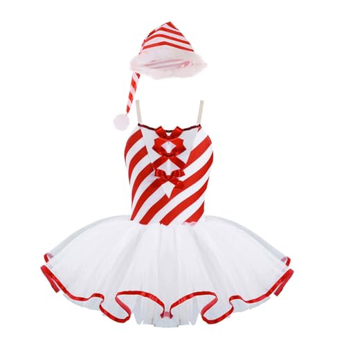 Oyolan Mädchen Weihnachten Tutu Tüll Kleid Ärmellos Prinzessin A-Linie Kleid Weihnachtskleid Kostüm Geburtstage Partykleid mit Mütze Rot 170 von Oyolan