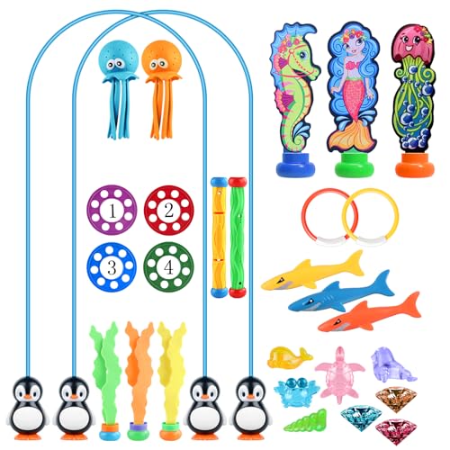Oziral 29 Stück Pool Tauchspielzeug Tauchset für Kinder Tauchen Spielzeug Unterwasser fü Kinder Outdoor Schwimmbad Wasserspielzeug Schwimmspielzeug für 5 6 7 8 9-12 Jahren Jungen Mädchen von Oziral