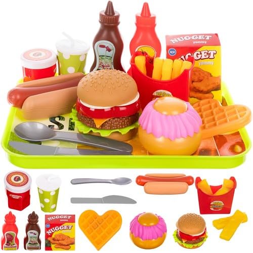 P'GÉNIE - Mein erstes Fast-Food – Spielerisches und pädagogisches Rollenspiel – 26-teiliges Set mit schnellen Food-Spielen für Kinder – regt die Phantasie und lebendige und realistische Farben an von P'GÉNIE
