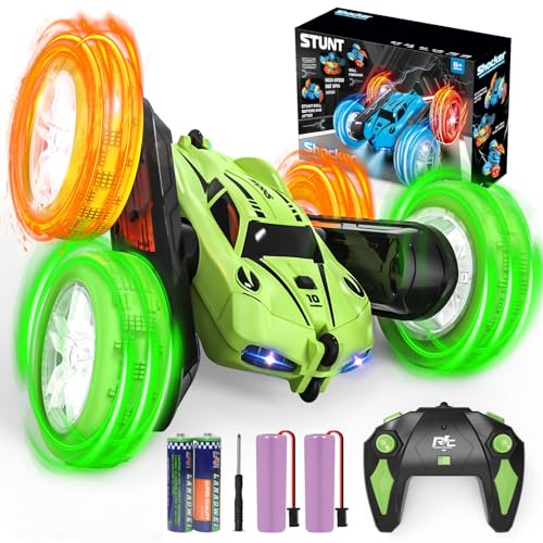 PANACARE 360° Stunt RC Auto, 2.4Ghz Ferngesteuertes Auto Spielzeug Doppelseitig mit Fernbedienungn/Radlichtern/4 Batterien/Licht/360° Flip, 4WD Off Road Kinderspielzeug Geschenk ab 3456789 Jahre von P PANACARE