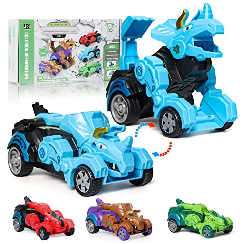 PANACARE 4 Stück Dinosaurier Transformer Auto Spielzeug,2 in 1 Dinosaurier Auto Spielzeug mit Schwungrad,Kinder Lernspielzeug für ab 3 4 5 6 7 8 9Jahre Jungen Mädchen,Geburtstag/Weihnachten Geschenke von P PANACARE