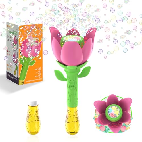 PANACARE Blumen Seifenblasenstab, Elektronische Rose Seifenblasenmaschine Kinder mit Seifenblasenlösung/Licht, Bubble Machine 10000+ Blasen Spielzeug Kinder Geschenk/Geburtstag/Party/Hochzeit (Pink) von P PANACARE