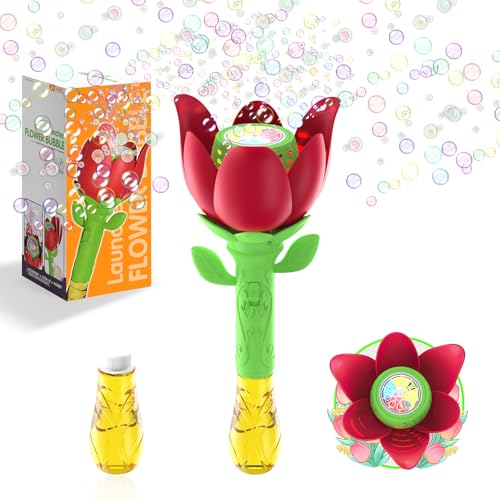 PANACARE Blumen Seifenblasenstab, Elektronische Rose Seifenblasenmaschine Kinder mit Seifenblasenlösung/Licht, Bubble Machine 10000+ Blasen Spielzeug Kinder Geschenk/Geburtstag/Party/Hochzeit (Red) von P PANACARE