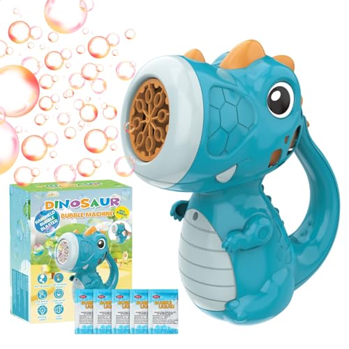 PANACARE Dinosaurier Seifenblasenmaschine, Seifenblasenspielzeug Kinder 5000+ Blasen/Min mit Seifenblasenlösungx5 für Hochzeit/Geburtstag/Party, Geschenk für Junge&Mädchen 345678 Jahre (Blue) (Blue) von P PANACARE
