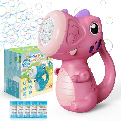 PANACARE Dinosaurier Seifenblasenmaschine, Seifenblasenspielzeug Kinder 5000+ Blasen/Min mit Seifenblasenlösungx5 für Hochzeit/Geburtstag/Party, Geschenk für Junge&Mädchen 345678 Jahre (Pink) von P PANACARE