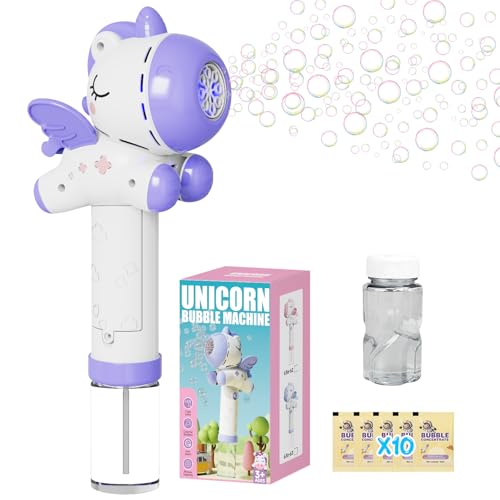 PANACARE Einhorn Seifenblasenstab, Elektronische Seifenblasenmaschine Kinder mit 10*Seifenblasenlösung/10000+ Blasen, Bubble Machine Seifenblasenspielzeug Kinder Geschenk/Geburtstag/Party (Purple) von P PANACARE