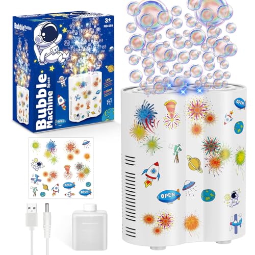 PANACARE Feuerwerksblasenmaschine, Automatische Seifenblasenmaschine mit 240ml Seifenblasenlösung/Licht/Musik, Kinder Geburtstag Geschenk für Weihnachten/Party (White) (559A-White) von P PANACARE