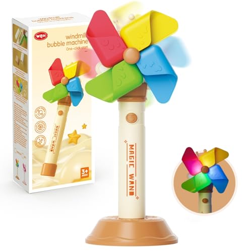 PANACARE Windmühle Seifenblasenstab, Elektronische Seifenblasenmaschine Kinder mit Seifenblasenlösung/Akku/Licht, Bubble Machine 10000+ Blasen Kinder Geschenk/Geburtstag/Party/Hochzeit (Beige) von P PANACARE