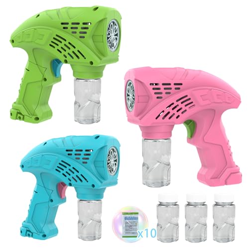 Panacare 3PCS Seifenblasenpistolen, Seifenblasenmaschine Gun Kinder 5000+ Blasen/Min mit 10* konzentrierte Seifenblasenlösung, Seifenblasenspielzeug Geschenk für Kinder/Geburtstag/Party, Bubble Gun von P PANACARE