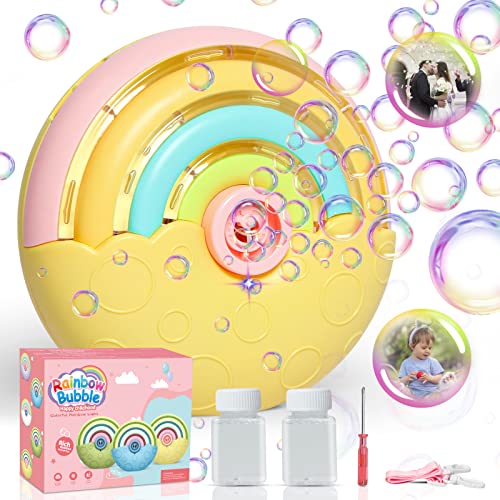 Panacare Automatische Seifenblasenmaschine, Tragbares Regenbogen Blasenmaschine für Kinder 2000+ Seifenblasen/Min mit Seifenblasenlösung*2, Seifenblasenspielzeug Kinder für Party/Hochzeit (Yellow) von P PANACARE