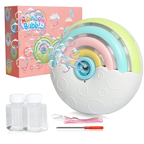 Panacare Automatische Seifenblasenmaschine, Tragbares Regenbogen Blasenmaschine für Kinder 2000+ Seifenblasen/Min mit Seifenblasenlösung*2, Seifenblasenspielzeug Kinder für Party/Hochzeit (White) von P PANACARE