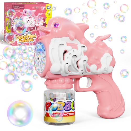 Panacare Delphin Seifenblasenpistolen, Seifenblasenmaschine Gun Kinder 5000+ Blasen/Minute mit 130ML Seifenblasenlösung, Blasenmaschine Blasenspielzeug Geschenk für Kinder/Geburtstag/Party (Pink) von P PANACARE