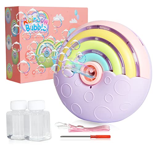 Panacare Automatische Seifenblasenmaschine, Tragbares Regenbogen Blasenmaschine für Kinder 2000+ Seifenblasen/Min mit Seifenblasenlösung*2, Seifenblasenspielzeug Kinder für Party/Hochzeit (Purple) von P PANACARE
